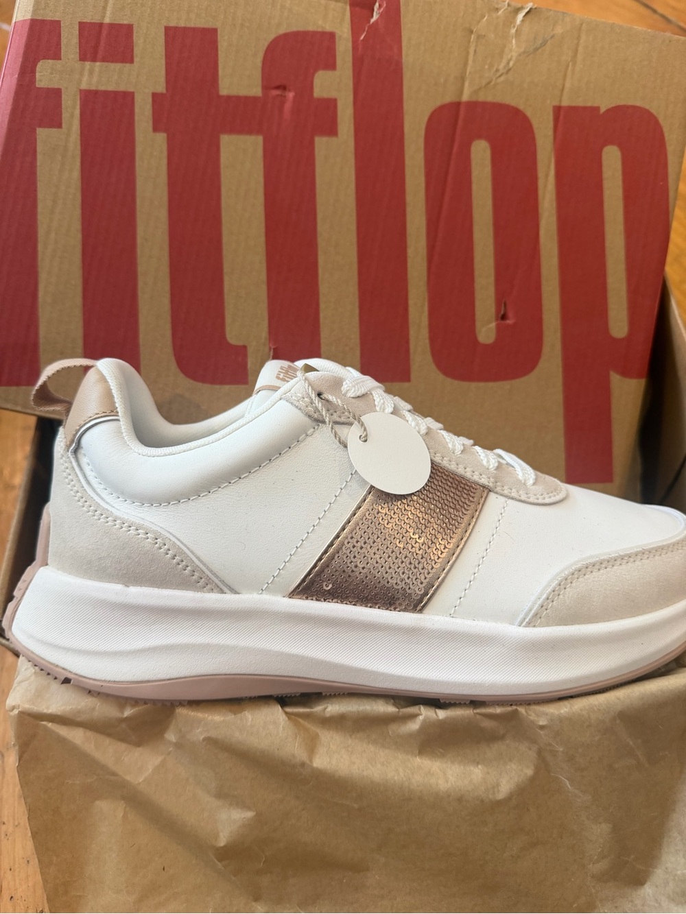 Fitflop Women's White and Rose Gold Platform Sneaker